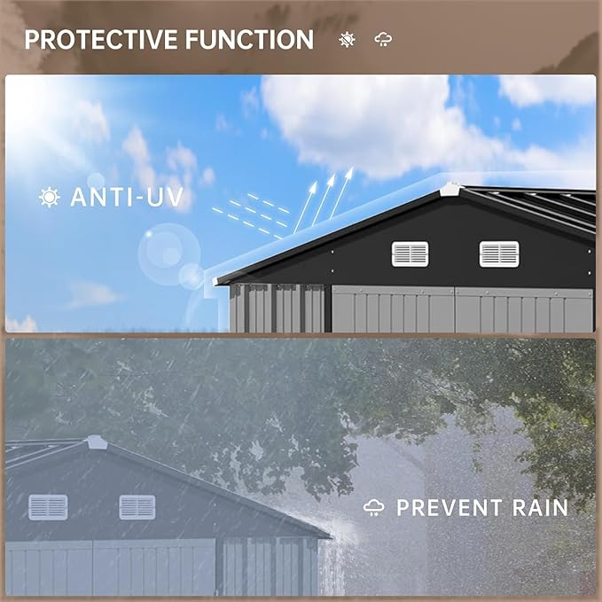 10X8FT Metal Storage Shed - Large Waterproof Tool Metal Shed with Lockable Doors & Vents, All-Weather Outdoor Sheds for Lawn Mower, Bike