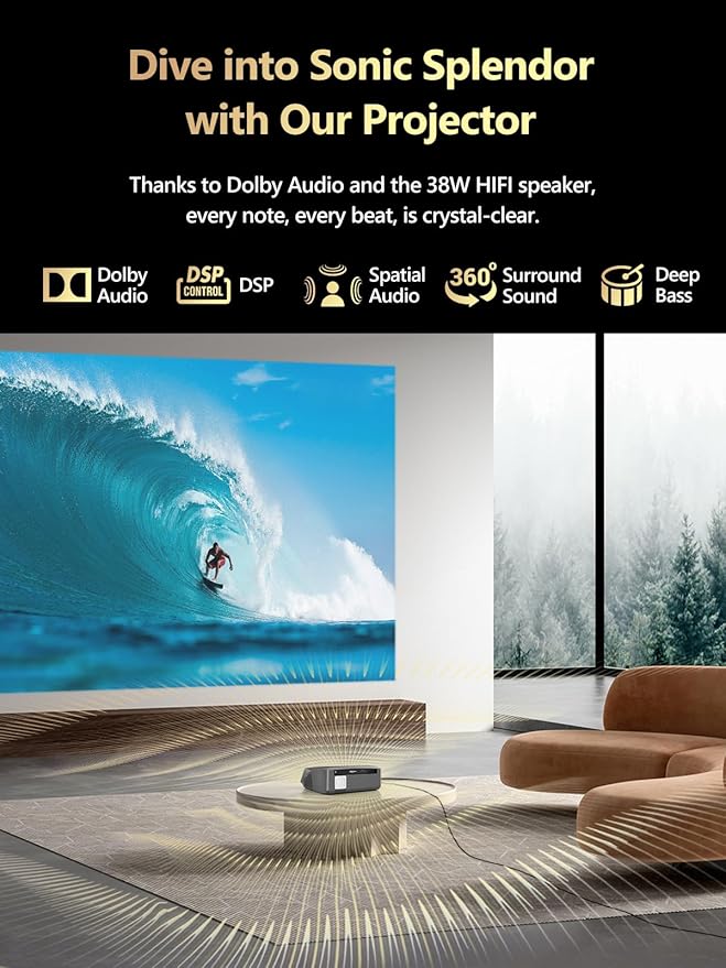 Smart Projector 4K Daylight,Certified Apps,ToF CMOS Auto Focus,2300ANSI High Lumen Ultra HD Home Outdoor Movie Gaming Projector with WIFI6 Bluetooth,Google TV,NFC Casting,DB Audio,HDMI ARC,HDR10