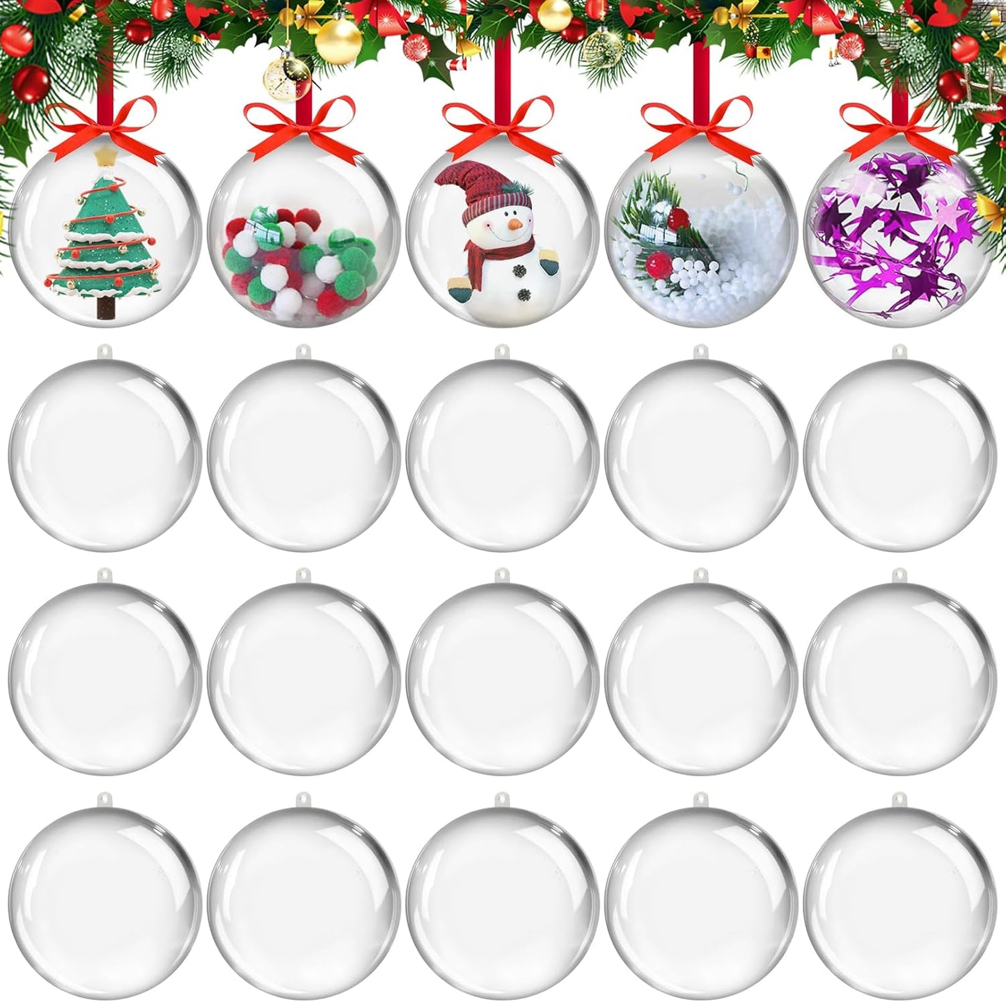20PCS Christmas Ornaments,6CM Clear Plastic Ornaments Balls,Clear Christmas Ornament for Crafts,Acrylic Fillable Xmas Tree Ornament Balls for DIY,Wedding,Parclearty and Valentine's Day (M-6CM)
