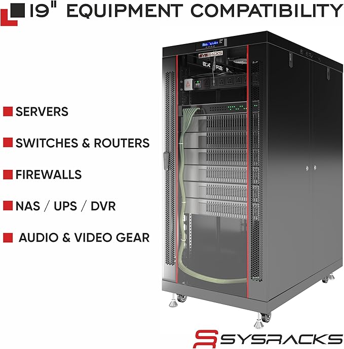 Sysracks - Server Rack – Wall Mount Rack - Locking Cabinet for Network - Electronics - Security - Audio - Video - AV Equipment - Data Rack - Legs/Power Strip/Shelf/Fan - 24-Inch Deep Sysracks… (18U)