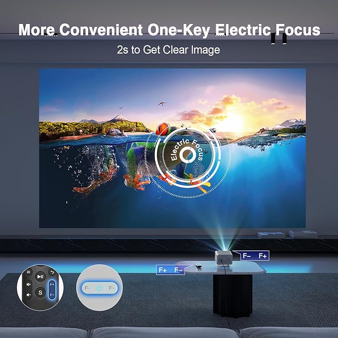 【Electric Focus & Native 1080P】VOPLLS 1080P Smart Projector with WiFi and Bluetooth, Auto Focus & Keystone Portable Outdoor Projector, VOPLLS 4K Support Home Movie Projector