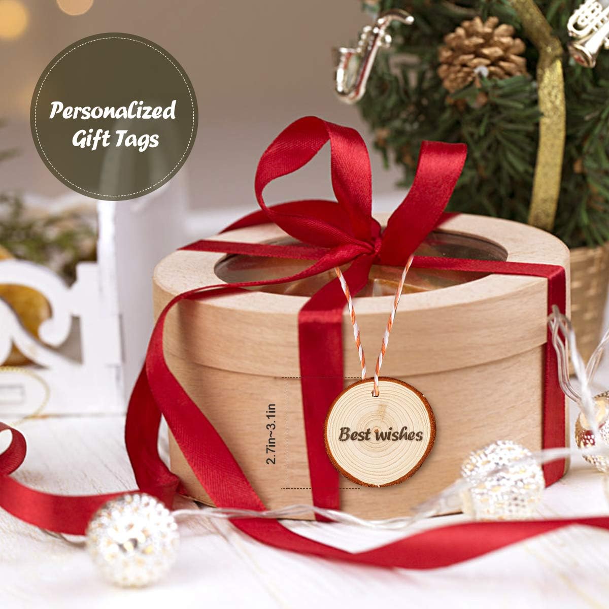 5ARTH Natural Wood Slices - 30 Pcs 2.7-3.1 inches Craft Unfinished Wood kit Predrilled with Hole Wooden Circles for Arts Wood Slices Christmas Ornaments DIY Crafts