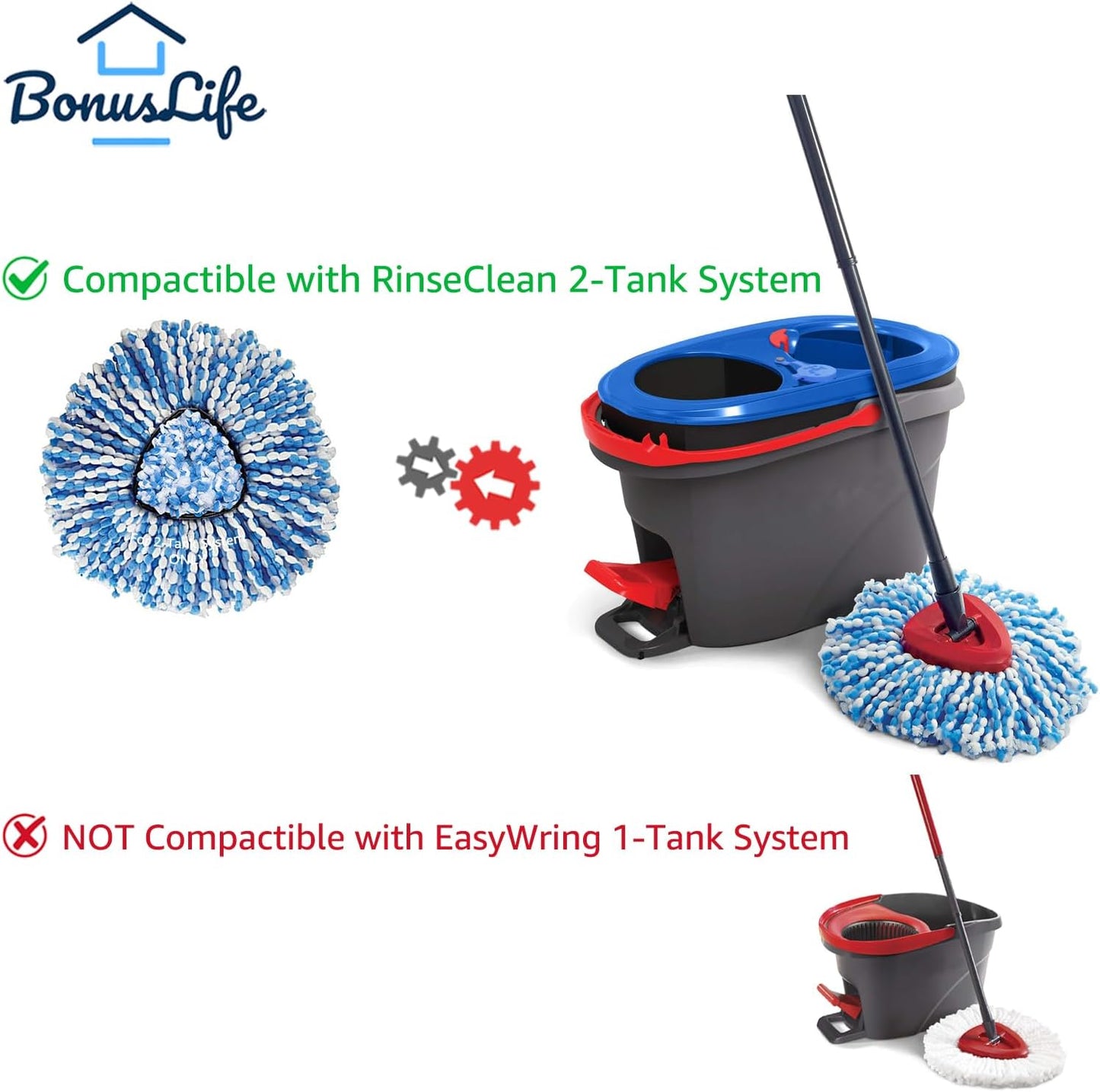 BonusLife 4-Pack Mop Head for O-Ceda RinseClea Spin Mop Refill 2-Tank System Only Easy Cleaning Microfiber Replacement