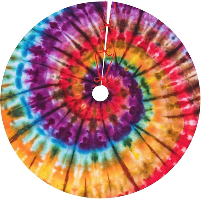 BLUBLU 36" Christmas Tree Skirt Xmas Tree Mat, Funny Party Decor Supplies for Halloween Decorations Occasion Tie Dye Colorful Rainbow