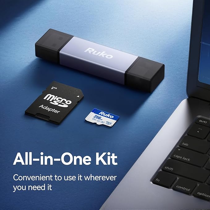Ruko 256GB Micro SD Card with Adapter & Reader, A2, Class10, UHS-I U3/V30, 4K UHD, Up to 100MB/s Read, TF Memory Card for Drone, Camera, Gaming Console