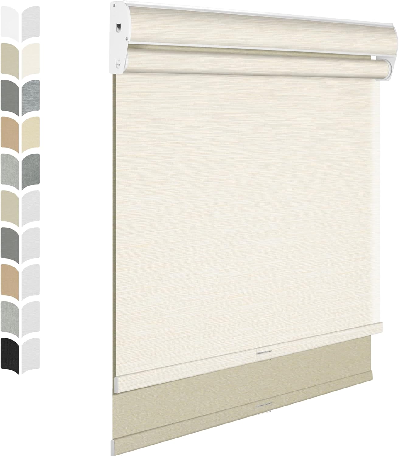 BERISSA Cordless Dual Roller Shades with Cassette Valance, Double Window Shades - Blackout and Light Filtering, Day and Night for Home Office Door. Striped Jacquard Beige. 50 W x 56" H