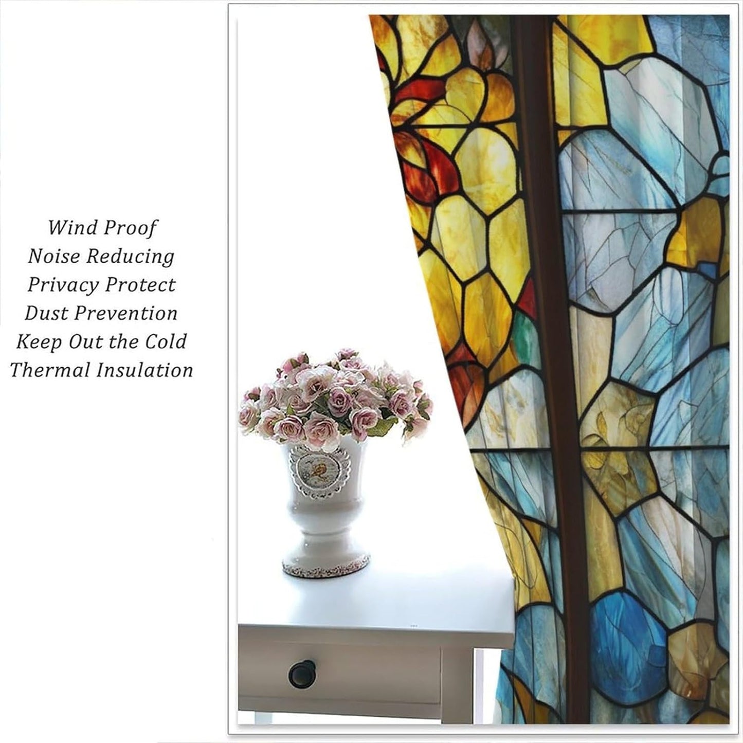 Stained Glass Curtains,Retro Abstract Colorful Art Home Decor Drapes for Bedroom Living Room Kitchen Window Treatment 2 Panels Set Total Size 72" W X 63" L Inch