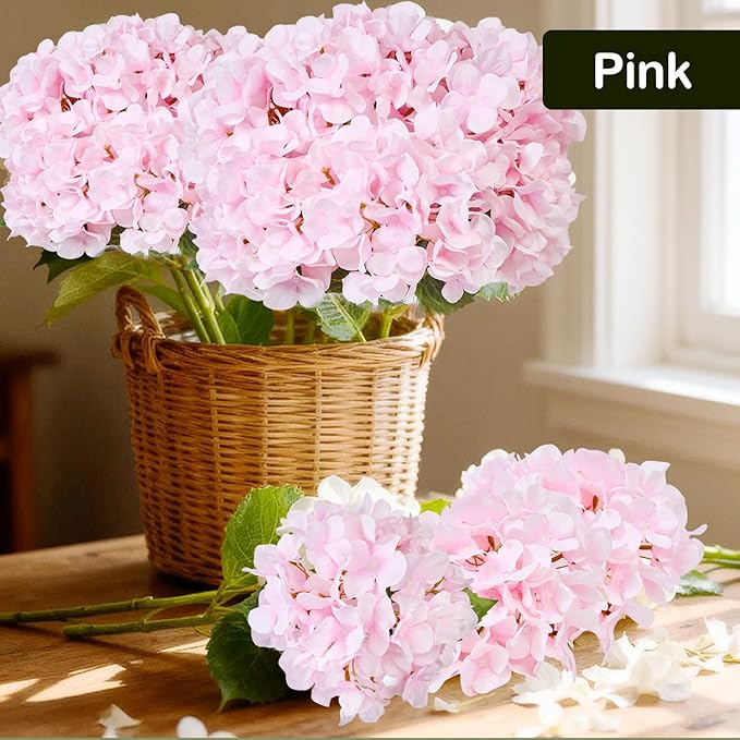 Artificial Flower Hydrangea Fake Hydrangea, Used in The Center of The Family Bathroom Desk Shelf or Wedding Bouquet Decoration, Contains 6 Pink Branches