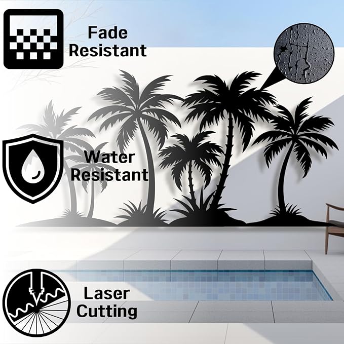 Metal Palm Tree Wall Decor,Metal Palm Tree,Palm Tree Metal Wall Art,Tropical Metal Wall Art,Beach Wall Decor,Coastal Metal Wall Art,Palm Tree Metal Wall Decor (style 1,black,59"L x 29"W/150 x 73cm)