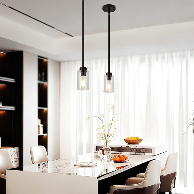 Oil Rubbed Bronze Pendant Lights Kitchen Island - Clear Glass Pendant Light Fixture Multiple Stems Rods 2 Pack