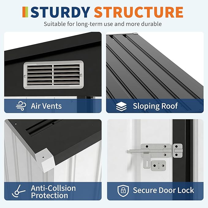 4x8 FT Metal Outdoor Lean to Storage Shed, Lean to Garden Shed Utility Tool Shed, Heavy-Duty Outdoor Metal Wall Side Storage Sheds