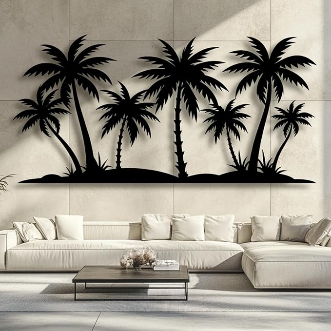 Metal Palm Tree Wall Decor,Metal Palm Tree,Palm Tree Metal Wall Art,Tropical Metal Wall Art,Beach Wall Decor,Coastal Metal Wall Art,Palm Tree Metal Wall Decor (style 2,black,59"L x 29"W/150 x 73cm)