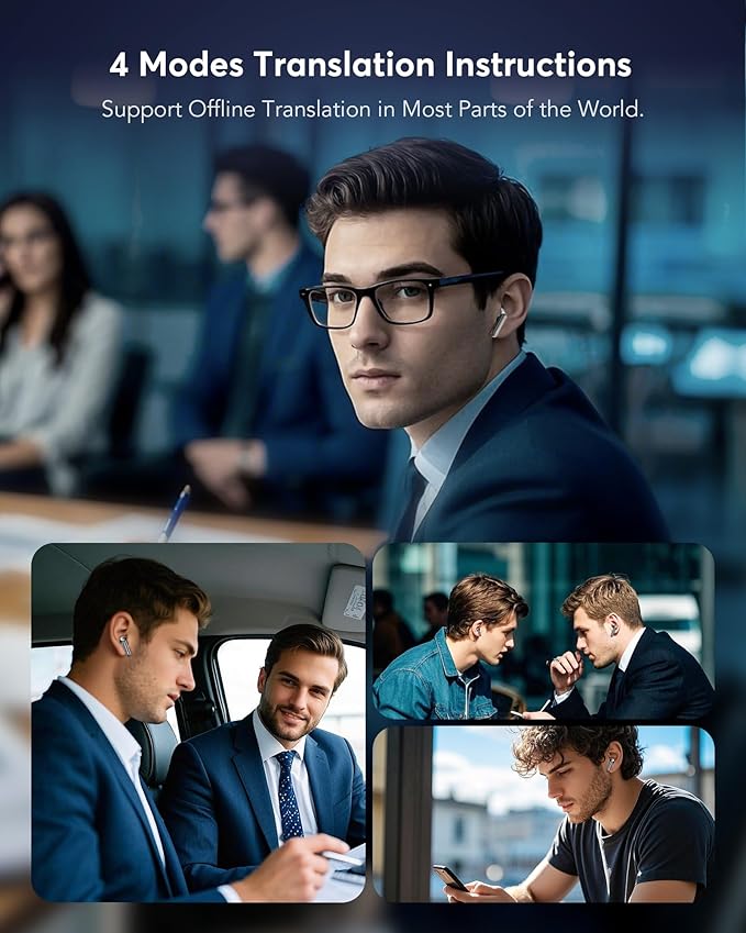 AI Translation Earbuds Real Time,144 Language Translator Earbuds, Audifonos Traductores Inglés Español,3-in-1 Translating Device, Translate Ear Buds for Travel Learning with 4 ANC Mic,IPX7 Waterproof