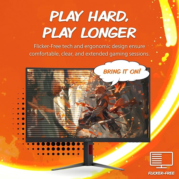 AOC CQ27G4ZH 27" Curved Gaming Monitor, QHD 2K 2560x1440, 1500R VA, 300Hz 0.3ms MPRT, HDMI x2, DP x1, Height Adjustable Stand, HDR, 3-Year Zero-Bright-dot