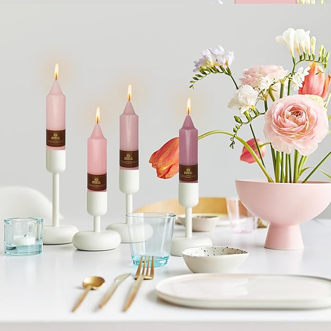 5 Inch Short Taper Candles Unscented Handmade Set of 4 Smokeless Candle Sticks Tapered Candles for Dinner Wedding Yoga Decoration(Gradient Pink)