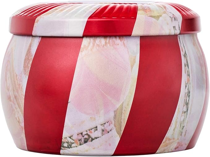 Voluspa Crushed Candy Cane, Mini Tin Candle, 4 oz, 25 Hour Burn Time, Coconut Wax for Clean Burning, Handcrafted in The USA