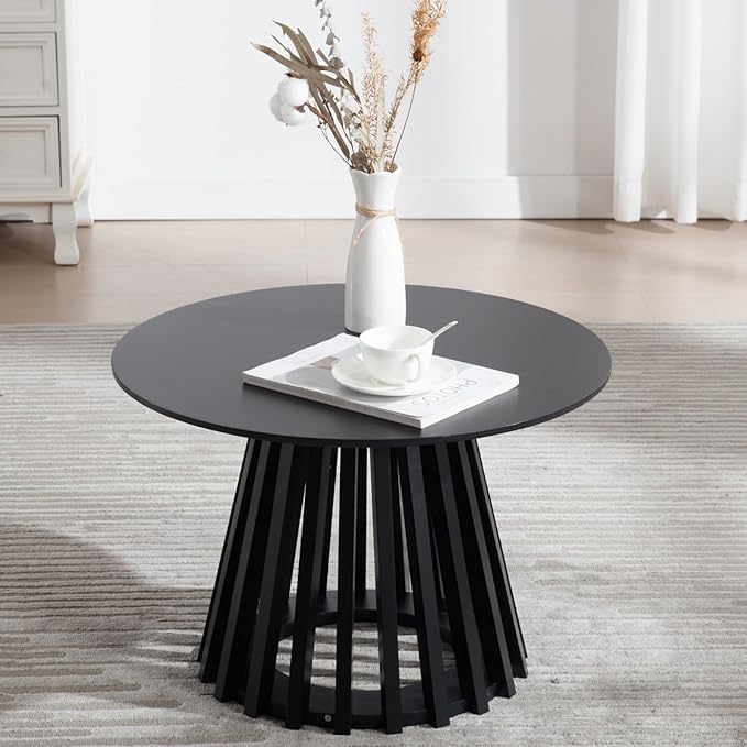 Round Coffee Table, 24 Inch Modern Small Side Table for Living Room, Black