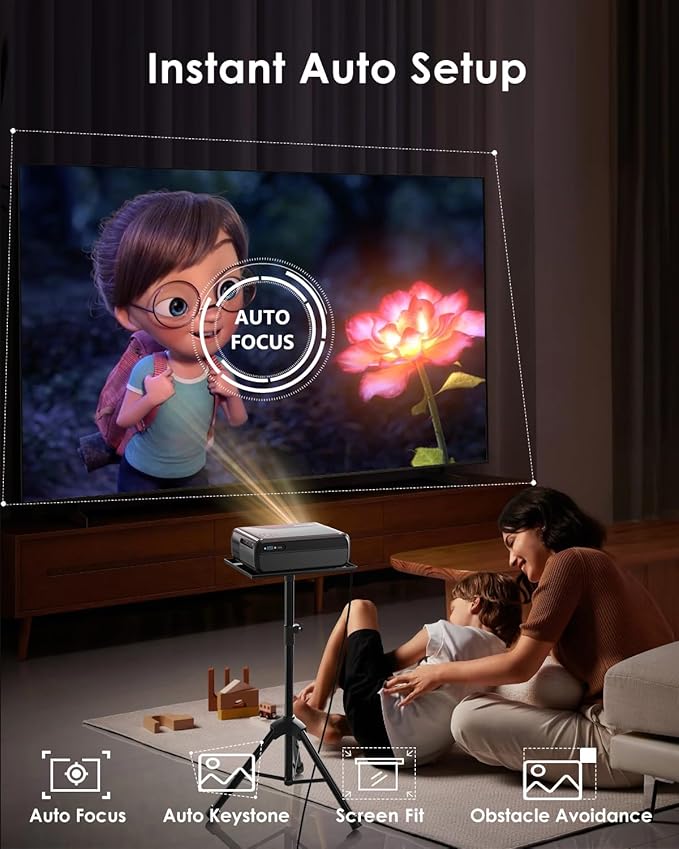 4K Home Theater Projector HDMI 2.1, eARC, Android TV 14.0, Portable Smart Bedroom Movie Gaming Projector 4K HDR, with WiFi 6, Bluetooth, Dolby Audio, Voice Control, Apps, Auto Focus, ZOOM, 1400ANSI