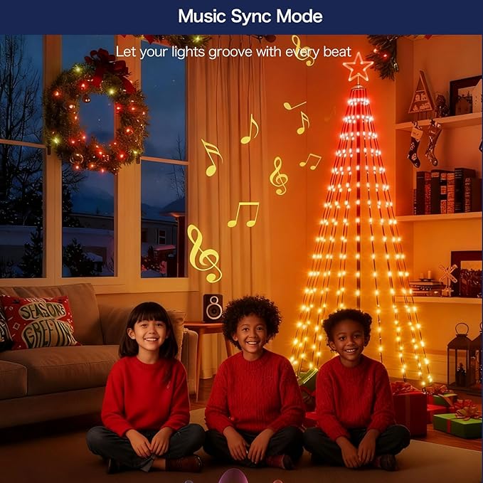 Christmas Cone Tree Lights, 7.5ft 340 LEDs RGBIC Christmas Tree Lights with App Control, 100+ Scene Modes, Music Sync & Timer,IP67 Waterproof Outdoor String Lights for Christmas Decorations