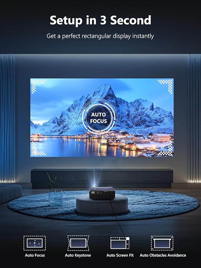 4K HDR Smart Projector with Android TV, DB Audio, Auto Focus, 2200ANSI High Brightness WiFi Bluetooth, HDMI ARC, Low Latency, 6D Keystone,Wireless for Home Theater Movie Gaming Presentation