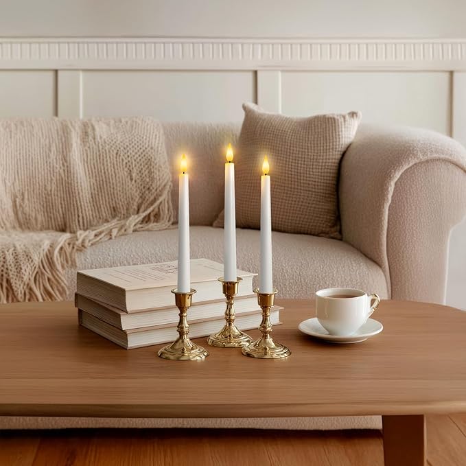 12 Pcs Flameless Taper Candles with Remote and Timer, 9.6 Inches Plastic LED Candlesticks, White Battery Operated Window Candles, for Home Wedding Christmas Party Decoration