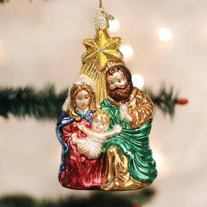 Old World Christmas Spiritual Gifts Holy Family with Star Glass Blown Ornament for Christmas Tree, Handcrafted Holiday Decoration, Religion Collection