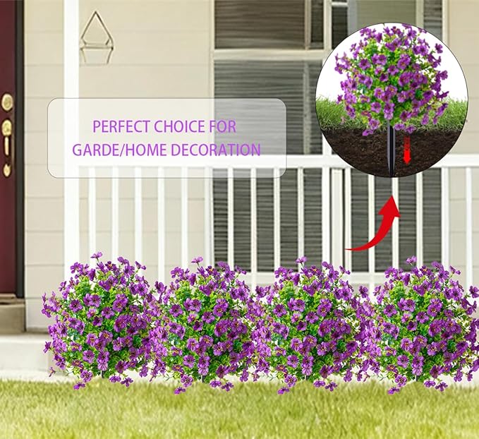 Christmas Decorative Plants Artificial Topiary Trees with Spike, 2pcs UV Resistant Artificial Bushes with Flowers, Artificial Fake Plants Shrubs for Doorway Porch Garden Decorate (Purple)