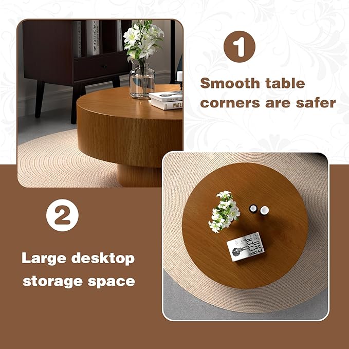 30.5" Round Drum Coffee Table Modern Unique Coffee Table Center Tea Tables Mid Century Coffee Tables for Living Room Apartment Office (30.5in)