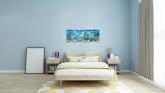SYGALLERIER Coastal Metal Wall Art Handcrafted 3D Jelly Fish Aluminum Artwork Modern Sea World Pictures Contemporary Abstract Sculpture for Living Room Bedroom Bathroom Decor