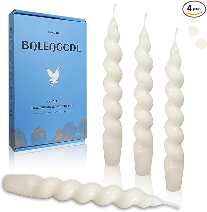 Smokeless Short Candles Elegant Ivory Twisted Spiral Candles 7.5 Inch Unscented Candlesticks Handmade Taper Candles 4 Pcs for Holiday Gifts Romantic Dinner Decoration