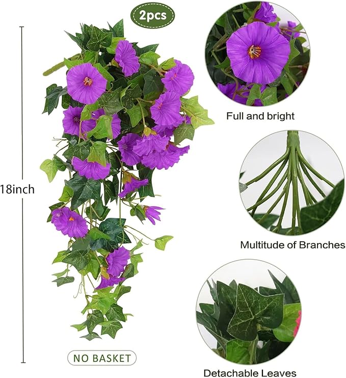 RECUTMS Artificial Fake Hanging Flowers Plants for Outdoor Decoration, 2 Pcs UV Resistant Faux Petunias Trailing Plants Realistic Flower Look Real for Door Wall Yard Porch Garden Planter (Fuchsia)