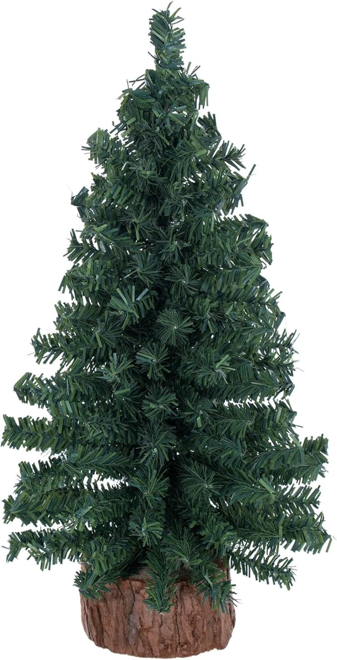 Vickerman 12" Mini Pine Artificial Christmas Tree Unlit, Seasonal Indoor Tabletop Home Decor with Decorative Wood Base