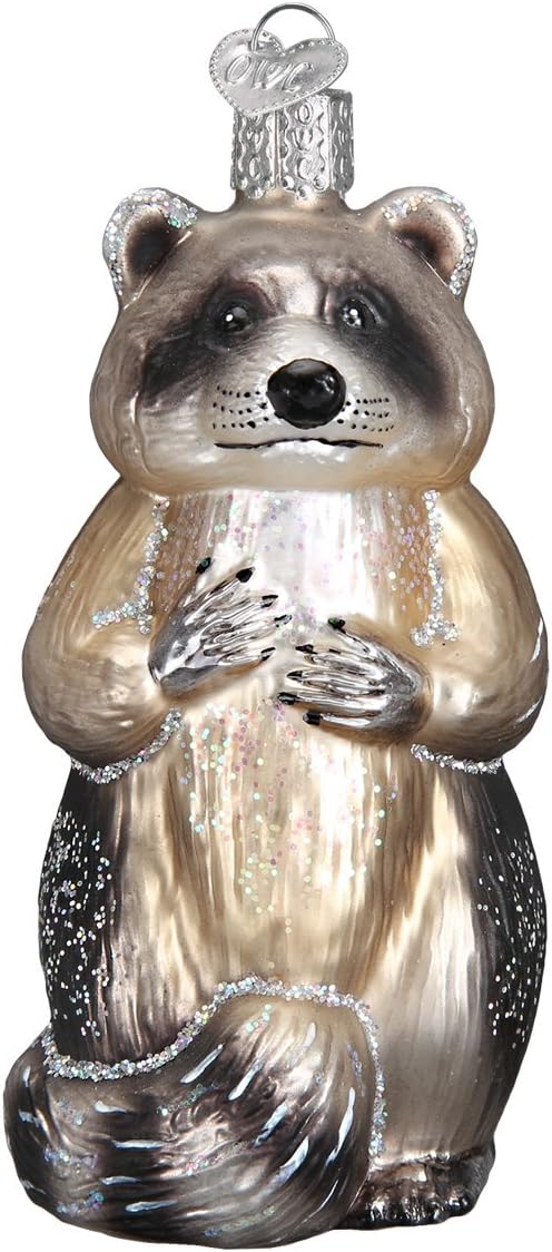 Old World Christmas Raccoon Glass Blown Ornament for Christmas Tree, Handcrafted Holiday Decoration, Wildlife Animal Collection