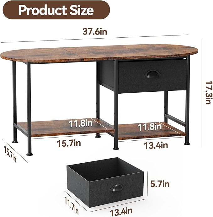 37" Oval Small Coffee Table with Storage,Modern Wood Living Room Center Table for Small Space,Apartment,Home Office,Drawer & Open Shelves,Easy Assembly,Rustic Brown