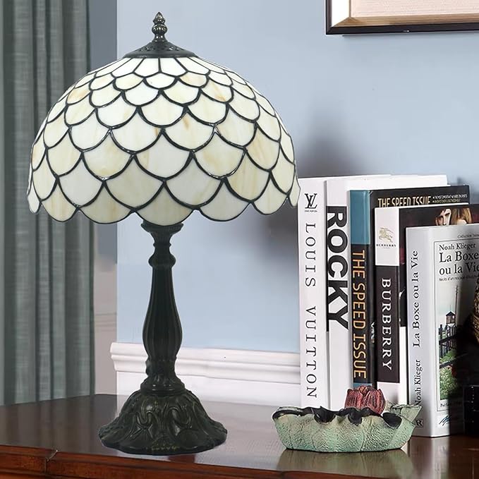 Tiffany Table Lamp Stained Glass Bedside Lamp 12 Inches Desk Reading Light Zinc Alloy Base Decor Bedroom Living Room Home Office, Yellow