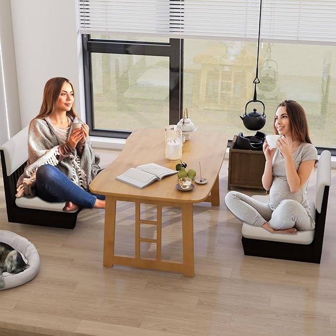 Japanese Folding Coffee Table,Bamboo Foldable Floor Low Table, Meditation Tea Table for Sitting On The Floor Suitable for Tatami Living Room Bay Window, No Assembly Required (Wood Color)