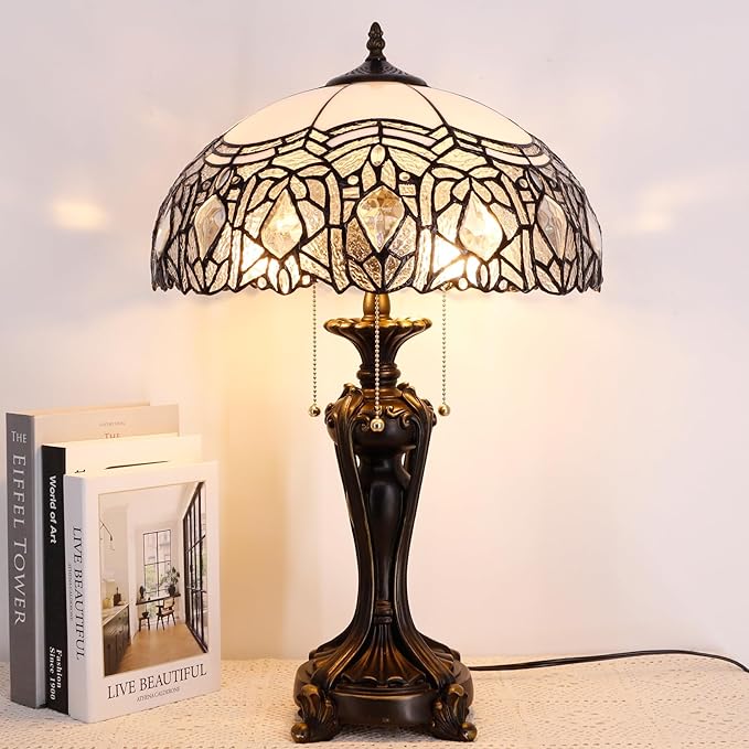 Table Lamp Base Replacement Only, Wide 8 Height 24 Inch, Fit for 12, 14, 16, 18 Inch Tiffany Style Stained Glass Lampshade, Dark Bronze Finish, Resin, Pull Chain Switch(L (W8H24 Inch))