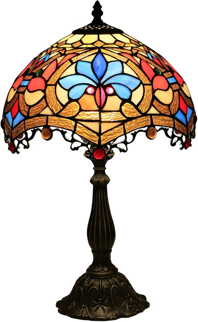 Tiffany Baroque Table Lamp 12 Inches Stained Glass Lamp Vintage Table Lamp for Desk Bedroom, Bedside Und Reading Desk Light