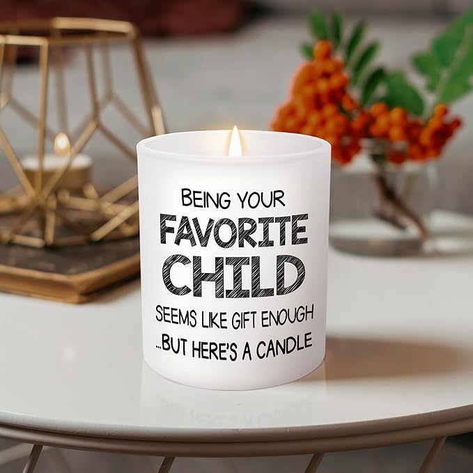 TEEZWONDER Christmas Birthday Gifts for Mom from Daughter Son - Favorite Child Vanilla Lavender Candle 10 oz - Dad Mom Birthday Gifts, Funny Gift for Grandma Grandpa, Scented Candles for Men Women