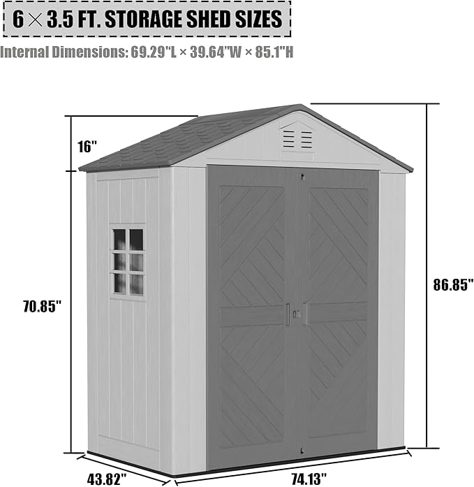 6x3.6 FT Storage Shed with Floor,HDPE Resin Outdoor Storage Shed Weather Resistant,Lockable Garden Sheds with Windows for Home/Garden Tools/Backyard/Lawn Mower/Bike Storage(Gray)