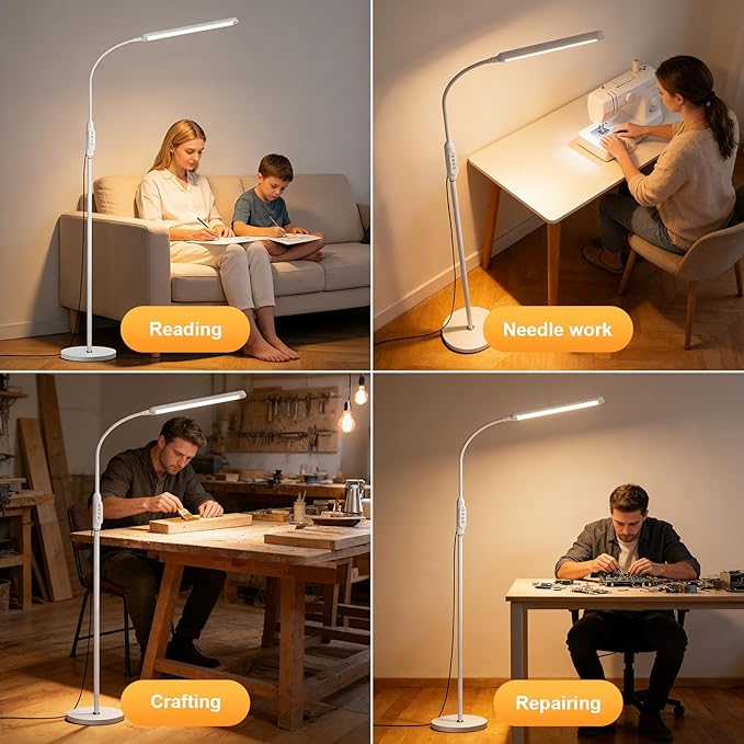 Bright LED Floor Lamps Touch and Remote Dimming for Eyelash Extension Tattoo Manicure Craft Drawing Makeup Living Room Bedroom Office Adjustable Gooseneck Standing Reading Lights esthetician lash lamp