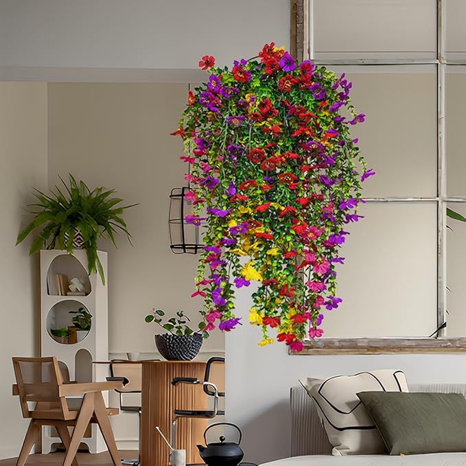 EROCK Artificial Flowers for Outdoors, 4PCS Fake Silk Hanging Flowers for Decoration UV & Fading Resistant, Realistic Faux Plants & Flowers for Porch Patio Balcony Window Box Home Decor (Mix Colors)