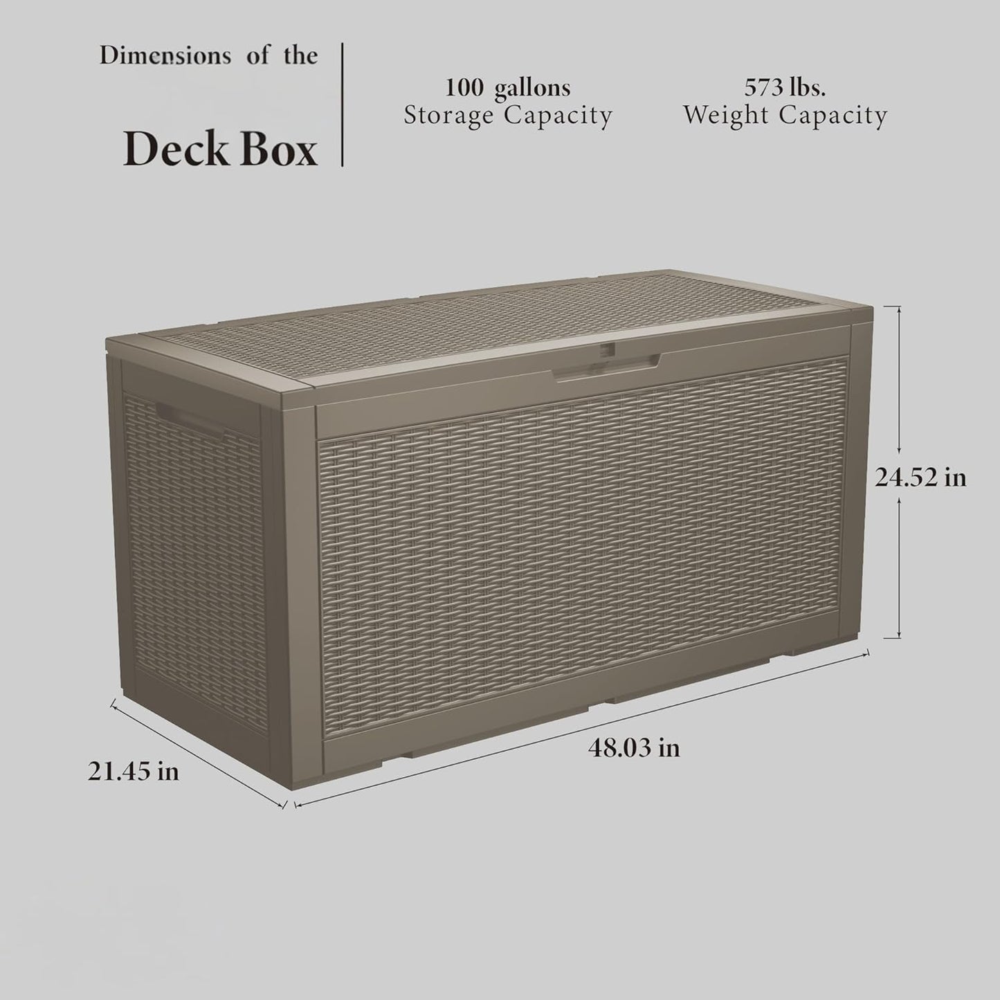 100 Gallon Double-Wall Resin Deck Box - Lockable Waterproof Outdoor Storage Box, 1000lbs Capacity & Doubles as Seating for Patio Furniture - Garden Tools, Pool Accessories (Brown)