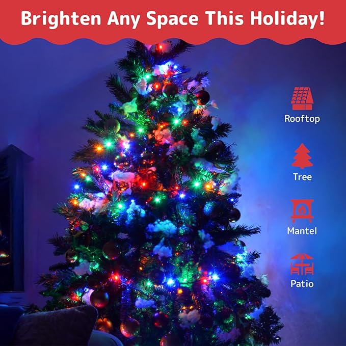 PREXTEX 50 Ct. Multi-Color Christmas Tree Lights with Green Wire - 10 Ft String Lights for Indoor and Outdoor Use - Multicolor Incandescent Christmas Tree Decoration with End-to-End Connectors