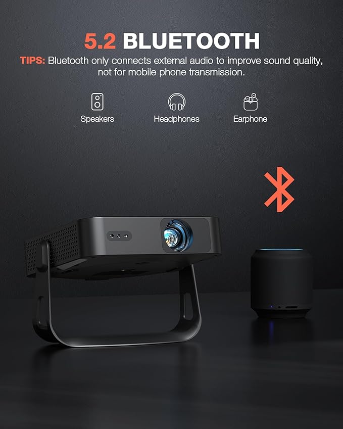 【Native 1080P】Smart Mini Projector with WiFi and Bluetooth, Auto Focus & Keystone Portable Outdoor Projector, VOPLLS 4K Support Home Theater Movie Proyector