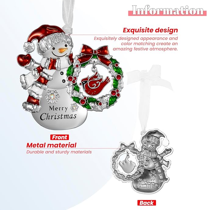LIFE&FOOT Christmas Tree Ornaments 2025 Hanging Charm Decorative Pendant of Car Charm Holiday Keepsake Gift Home Decor (Snowman (Silver))