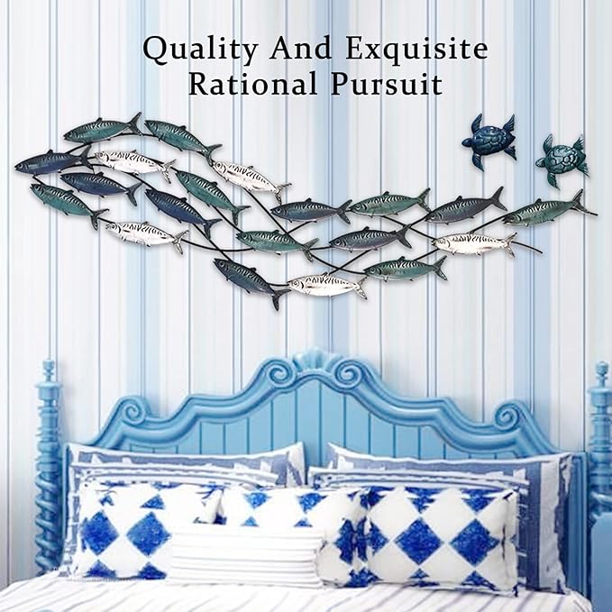 LHZZWTF Coastal Metal Fish Wall Decor,Modern Marine Metal Wall Art Sculpture Decor is perfect for a coastal/nautical/beach or ocean themed holiday home/bedroom/living room. （ Send two metal turtles）
