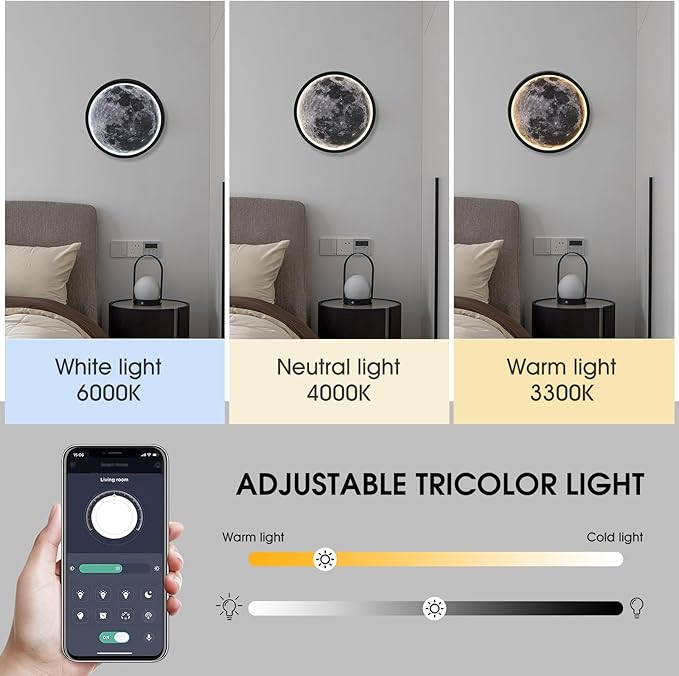 Flush Mount Ceiling Light,Led Dimmable Ceiling Light Fixture with Remote Control,11.8 "Wall Mounted Decorative Moon Ceiling Lights for Bedroom,Hallway and Bedside.(34W