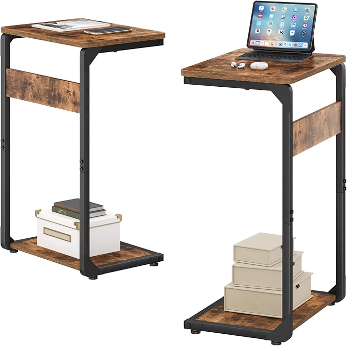 C-Shaped End Tables, Sofa TV Trays Set of 2, Tray Table Small Couch Side Table for Living Room, Bedroom, Bedside ET-YB-BRW2