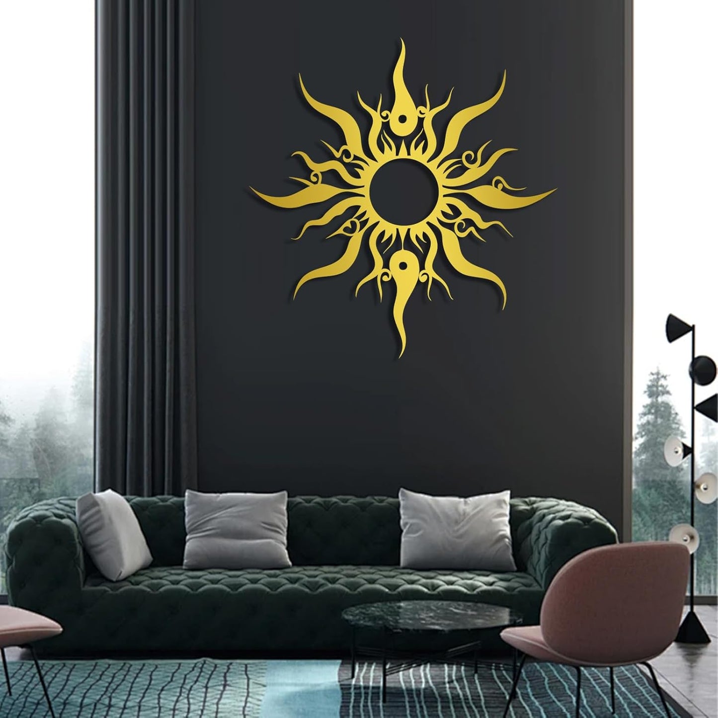 Hotuijxca Metal Wacky Sun Wall Art, Wacky Sun Metal Decor for Livingroom, Bedroom (Gold, 24"x23"/60x58cm, metal wall art)